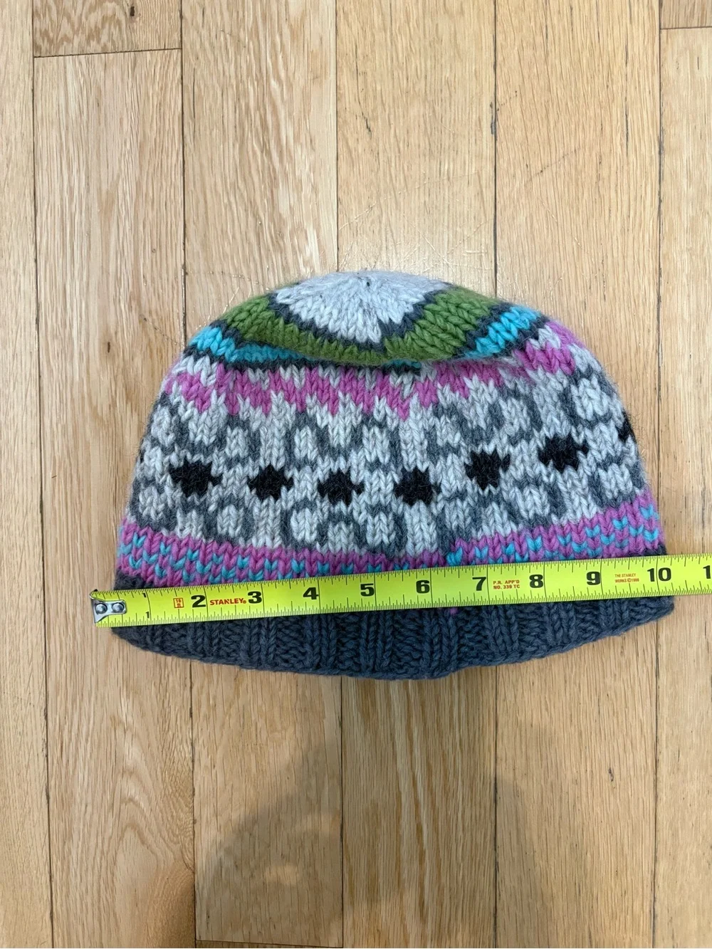 Erin Knitwear Ireland 100% Wool Fair Isle Beanie Fleece Lined Hat Colorful Cozy